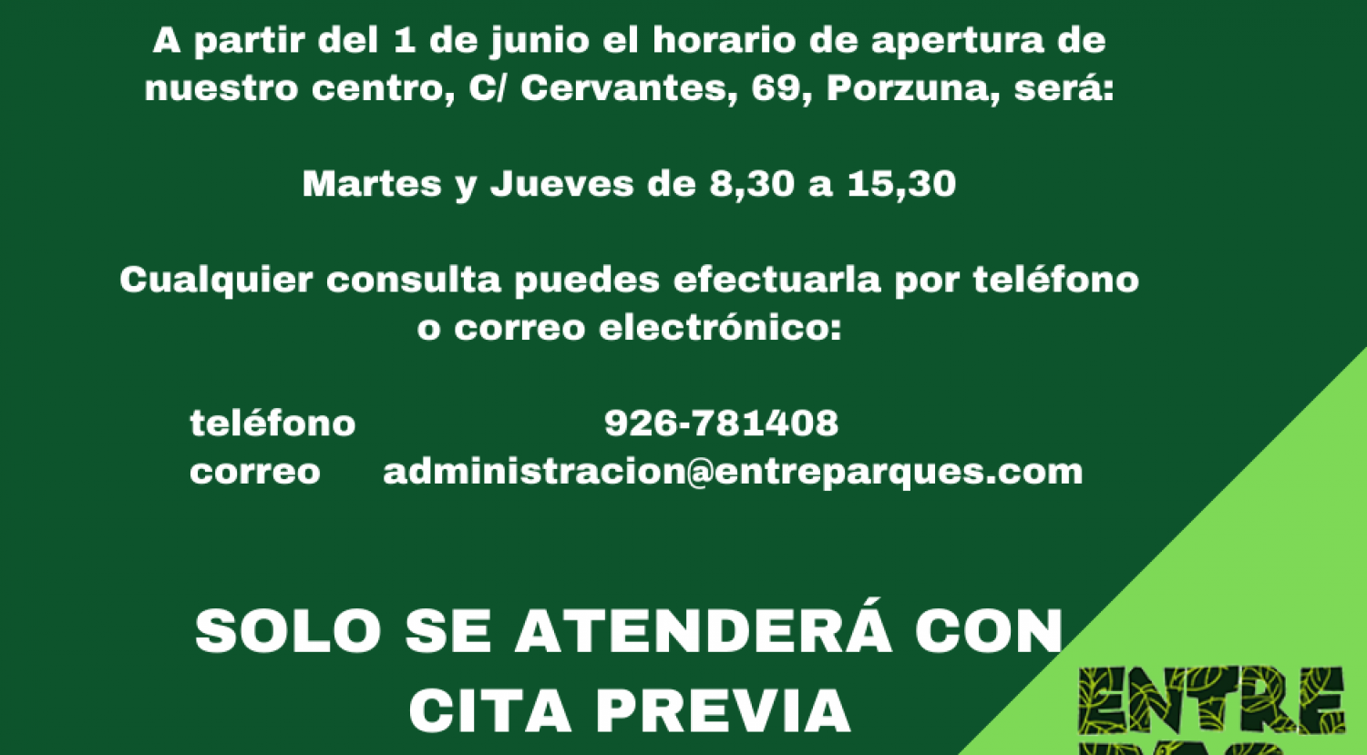 Nuevo horario de atención al público de manera presencial